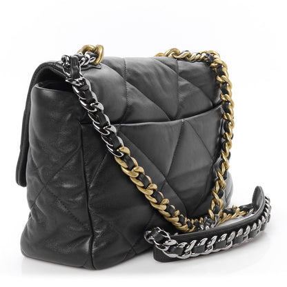 Lambskin Quilted Large Chanel 19 Flap Navy Blue