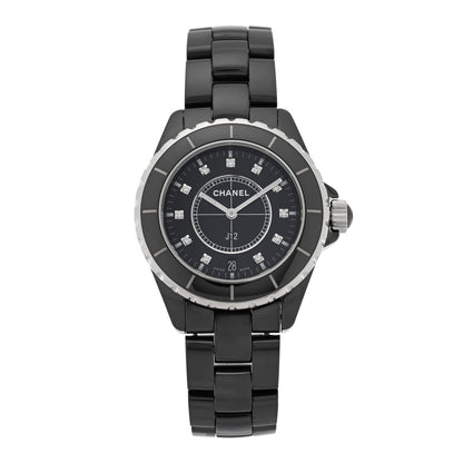 Stainless Steel Ceramic Diamond 38mm J12 Quartz Watch Black