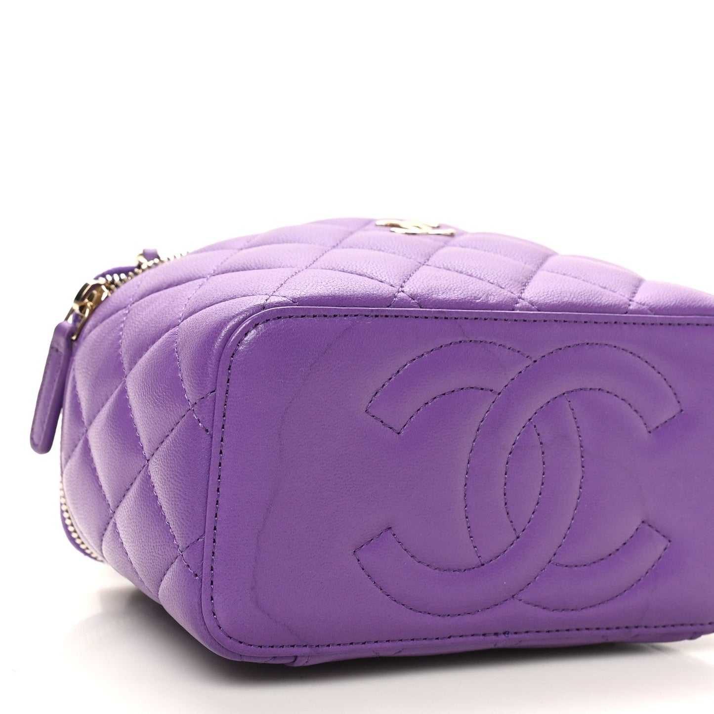 Lambskin Quilted Small Top Handle Vanity Case With Chain Purple