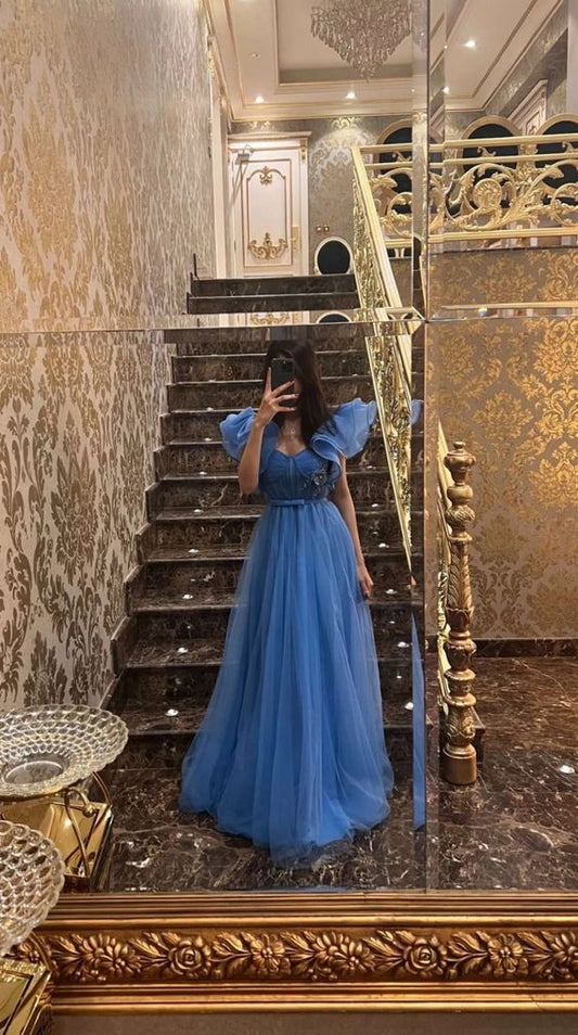 A Line Blue Prom Dresses Evening Party Gowns Formal Occasion Dress