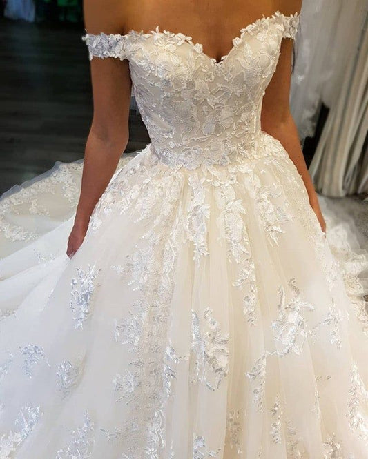 Lace Embroidery Sweetheart Off The Shoulder Wedding Dresses Ball Gowns
