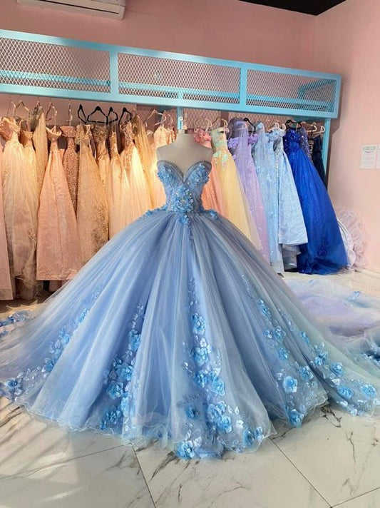 3D Flowers Sweetheart Neckline Tulle Lace Quinceanera Dresses Ball Gowns for Teens Sweet 15 Gown