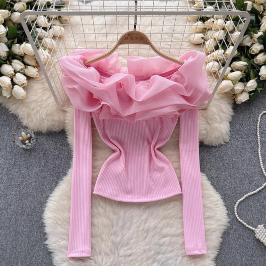 knitted long-sleeved T-shirt for women design top      S4605
