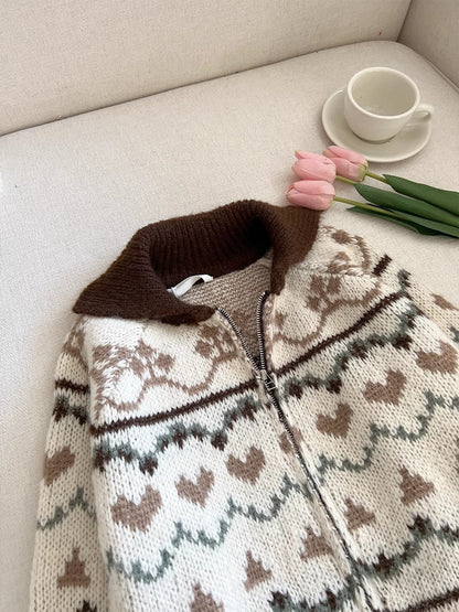 Soft jacquard zipper knitted top     S4763