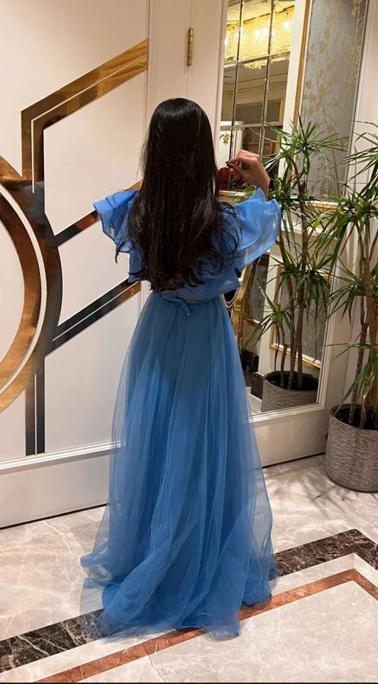 A Line Blue Prom Dresses Evening Party Gowns Formal Occasion Dress