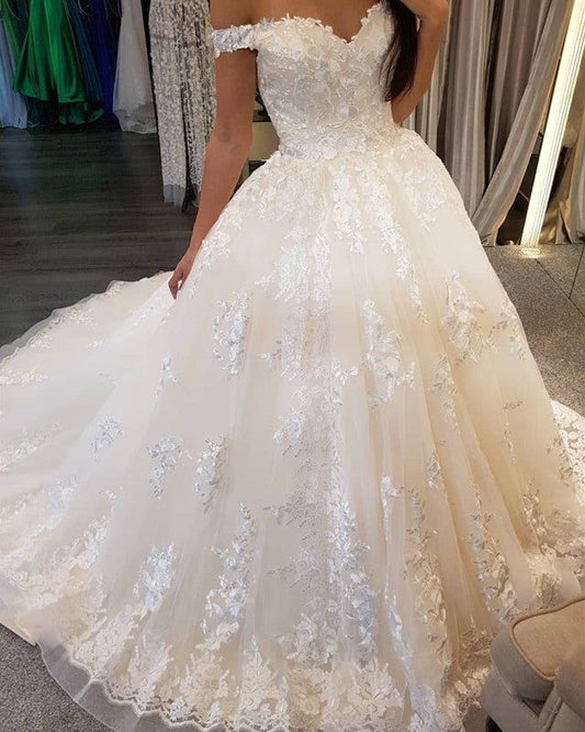 Lace Embroidery Sweetheart Off The Shoulder Wedding Dresses Ball Gowns