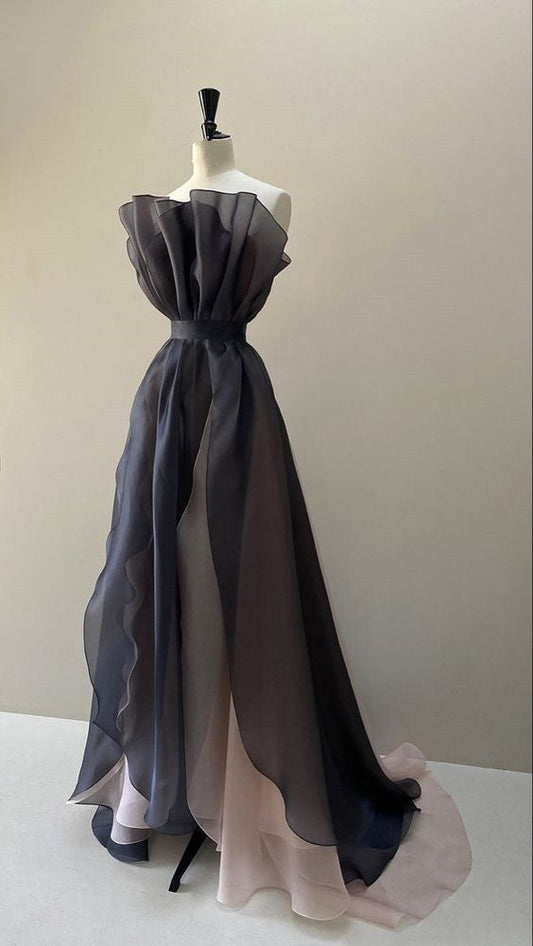 A line Tulle Ruffle Prom Dress Formal Gown