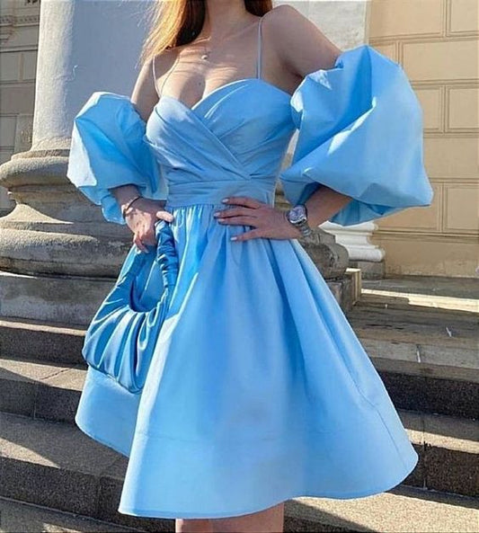 A line Blue Party Dress Lady Fashion Homecoming Gown