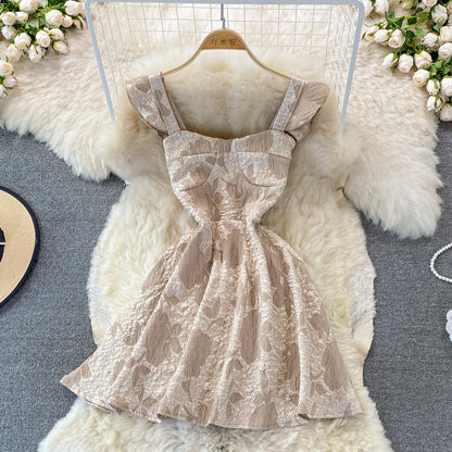 Square Neck Jacquard Mini Party Dress      S4453