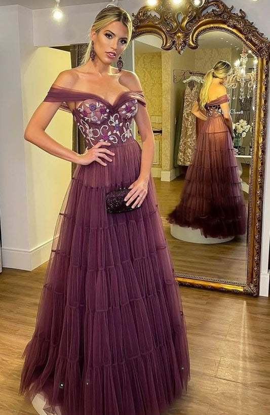 A Line Off The Shoulder Formal Evening Dress Prom Party Long Gown