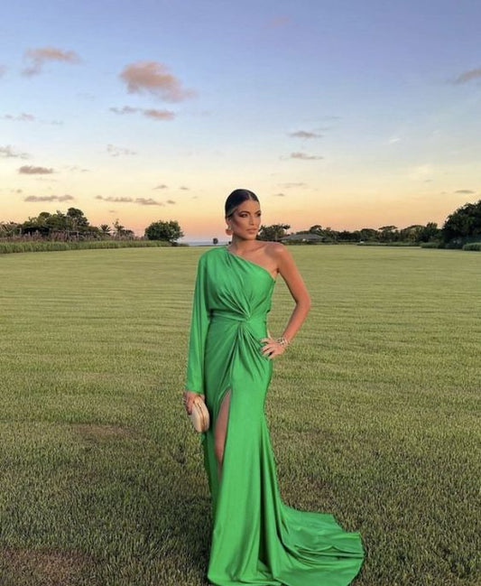 A Line Fashion Green Long Prom Dress Formal Evening Gown