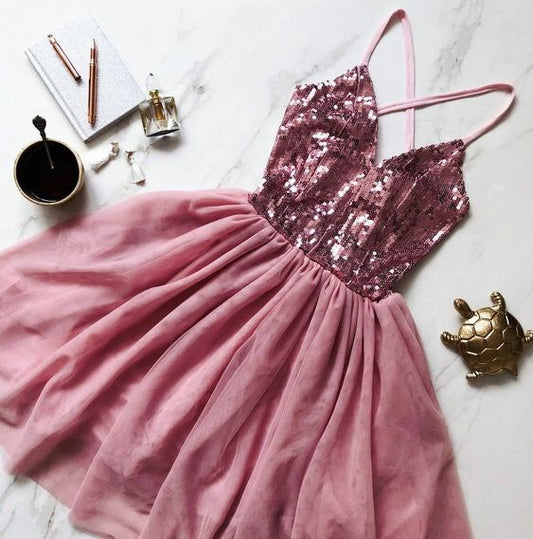 A line Pink Short Party Dress Lady Fashion Homecoming Gown