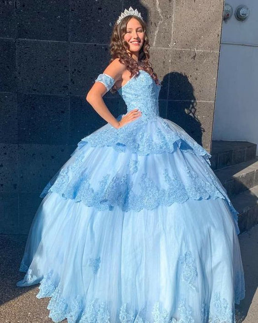 A line Blue Tulle Long Evening Dresses Strapless Ball Gown Prom Gown Party Gowns