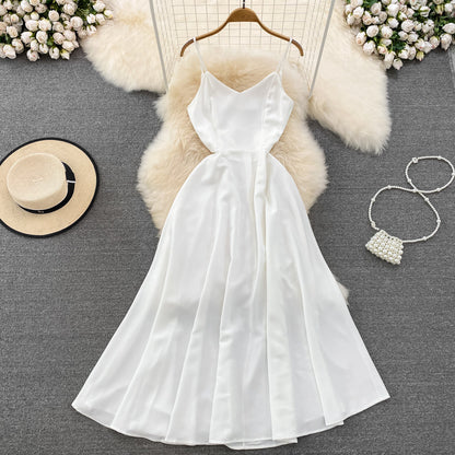 Simple V-neck Long Dresses, A-line Spaghetti Straps Party Dresses    S4412