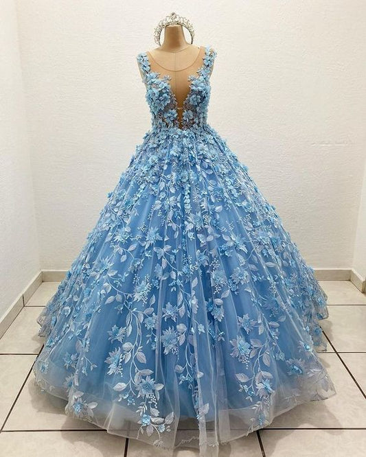 A Line Blue Formal Gown Dress Long Prom Dress Evening Dress