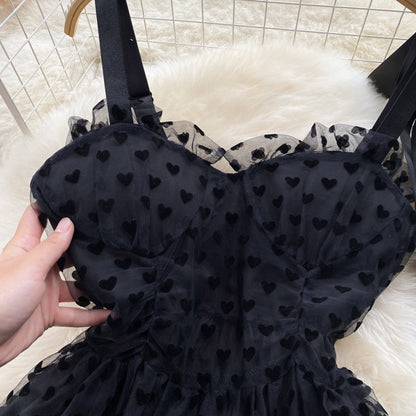 Black Mesh Suspender Polka-dot Tutu Skirt    S4456