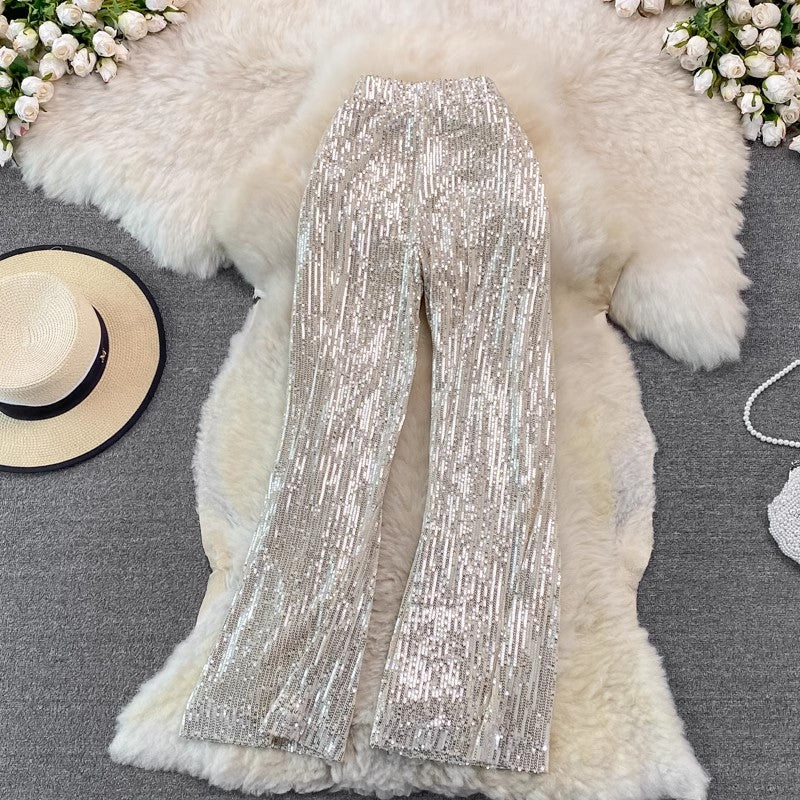 new elastic waist casual trousers sequined pants    S4174