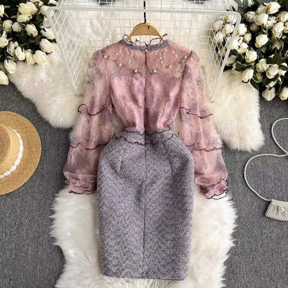luxury women's French retro style dress beading and chic design skirt       S4513