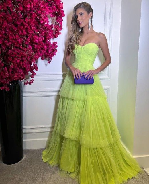 A line Strapless Green Evening Dresses Prom Gown Party Gowns