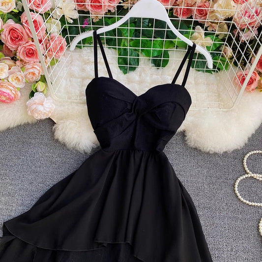 irregular tube top suspender dress with chic design     S4264