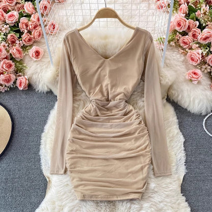 new sexy design ruffled square neck stretch dress     S4269