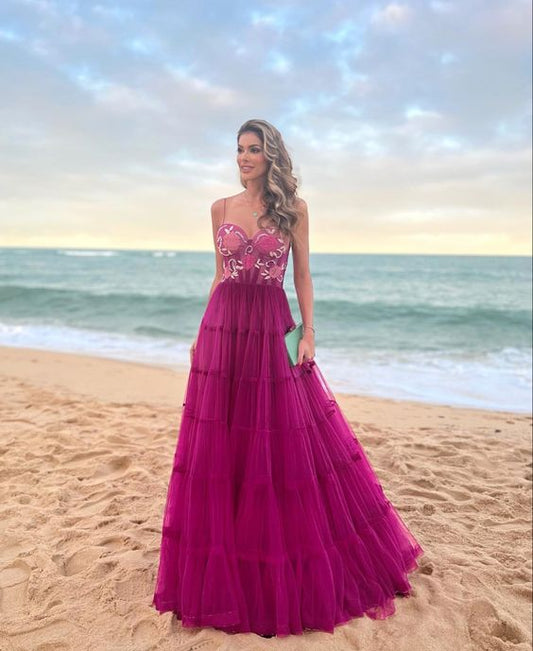 A Line Spaghetti Straps Formal Evening Dress Prom Party Long Gown