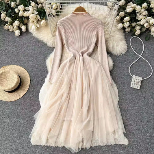 irregular long-sleeved knitted dress for women new long-sleeved sweater dress    S4500