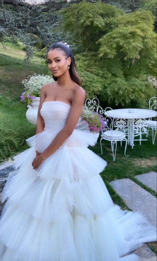 A line white prom dress ball gown evening dress