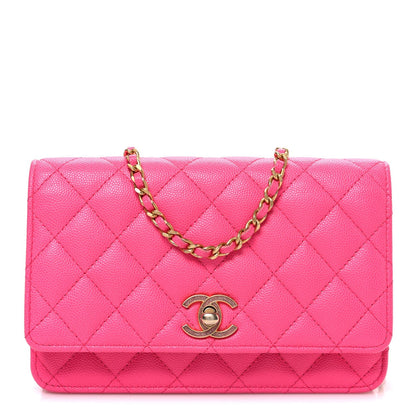 Caviar Quilted Glitter CC Roller Skate Wallet on Chain WOC Pink