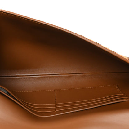 Suede Intrecciato Long Andiamo Top Handle Clutch Amber