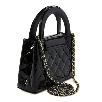 Mirror Calfskin Quilted Nano Kelly Shopper Black
