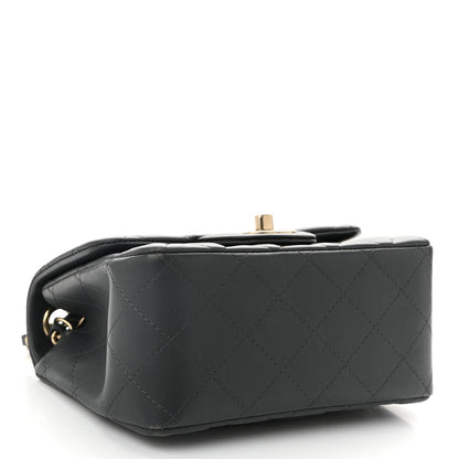 Lambskin Quilted Mini Square Flap Dark Grey