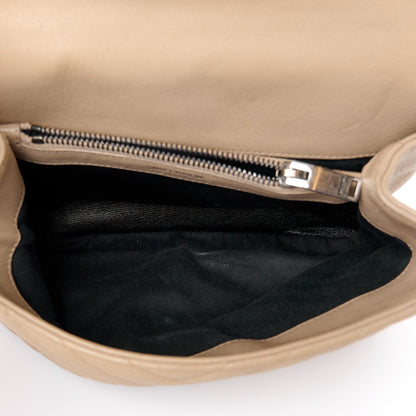 Sheepskin Matelasse Chevron Monogram Medium College Bag Dark Beige