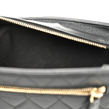 Lambskin Quilted Square Front Pocket Clutch With Chain Black