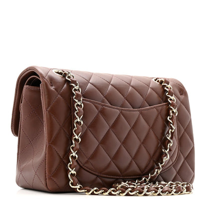 Lambskin Quilted Small Double Flap Dark Brown