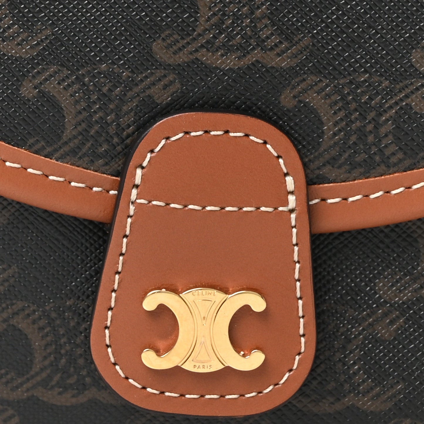 Canvas Calfskin Triomphe Mini Besace Tan