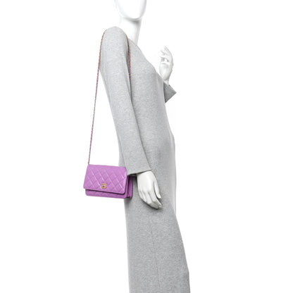 Lambskin Quilted CC Pearl Crush Wallet on Chain WOC Purple