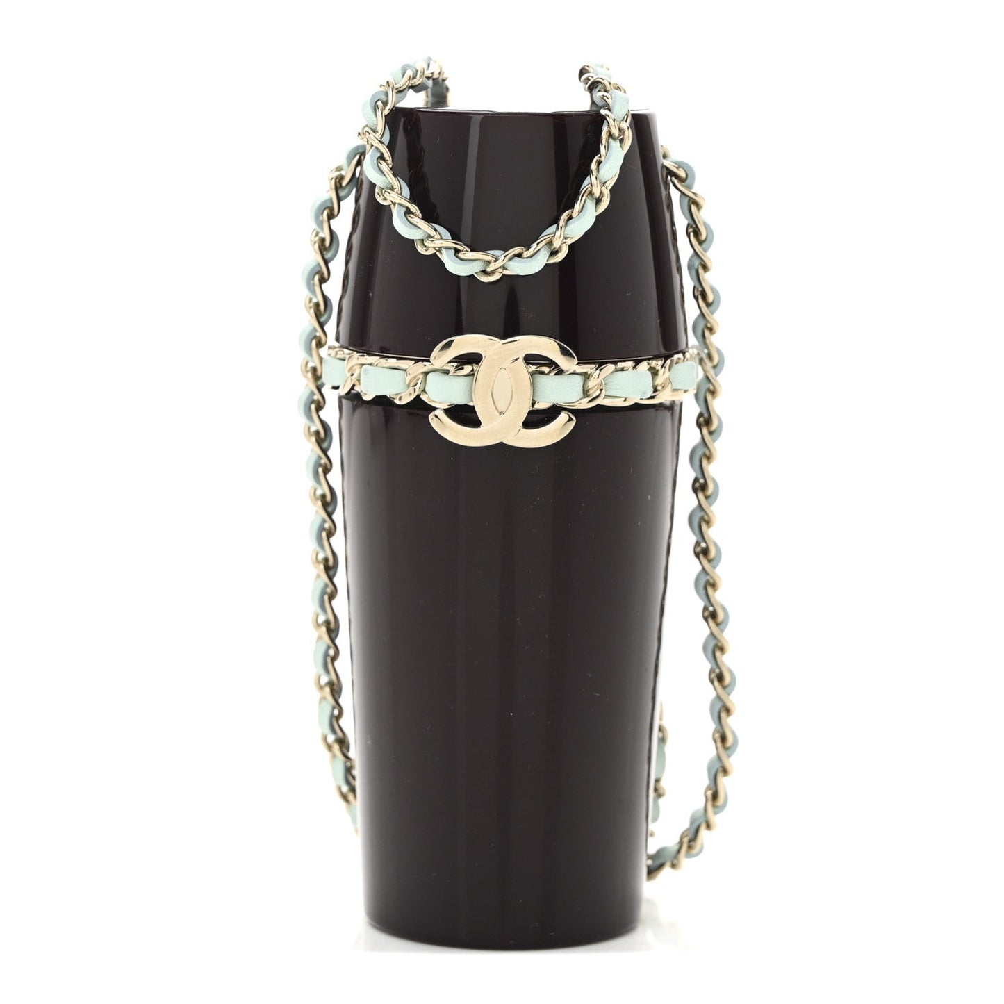 Lucite Lipstick Case On Chain Burgundy Blue