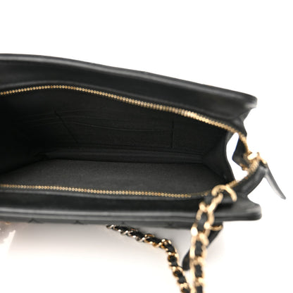 Lambskin Quilted Square Front Pocket Clutch With Chain Black