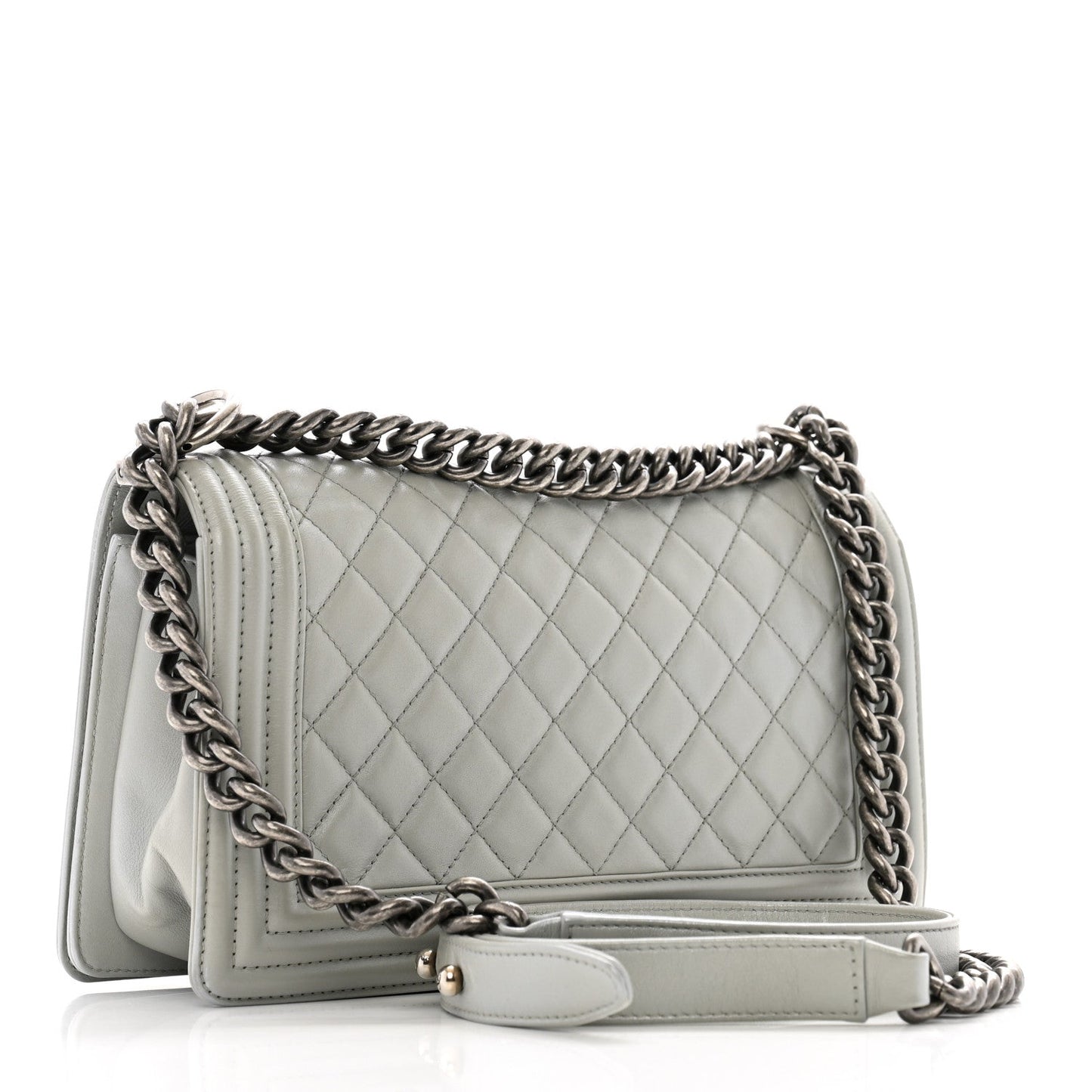Metallic Lambskin Quilted Medium Boy Flap Silver