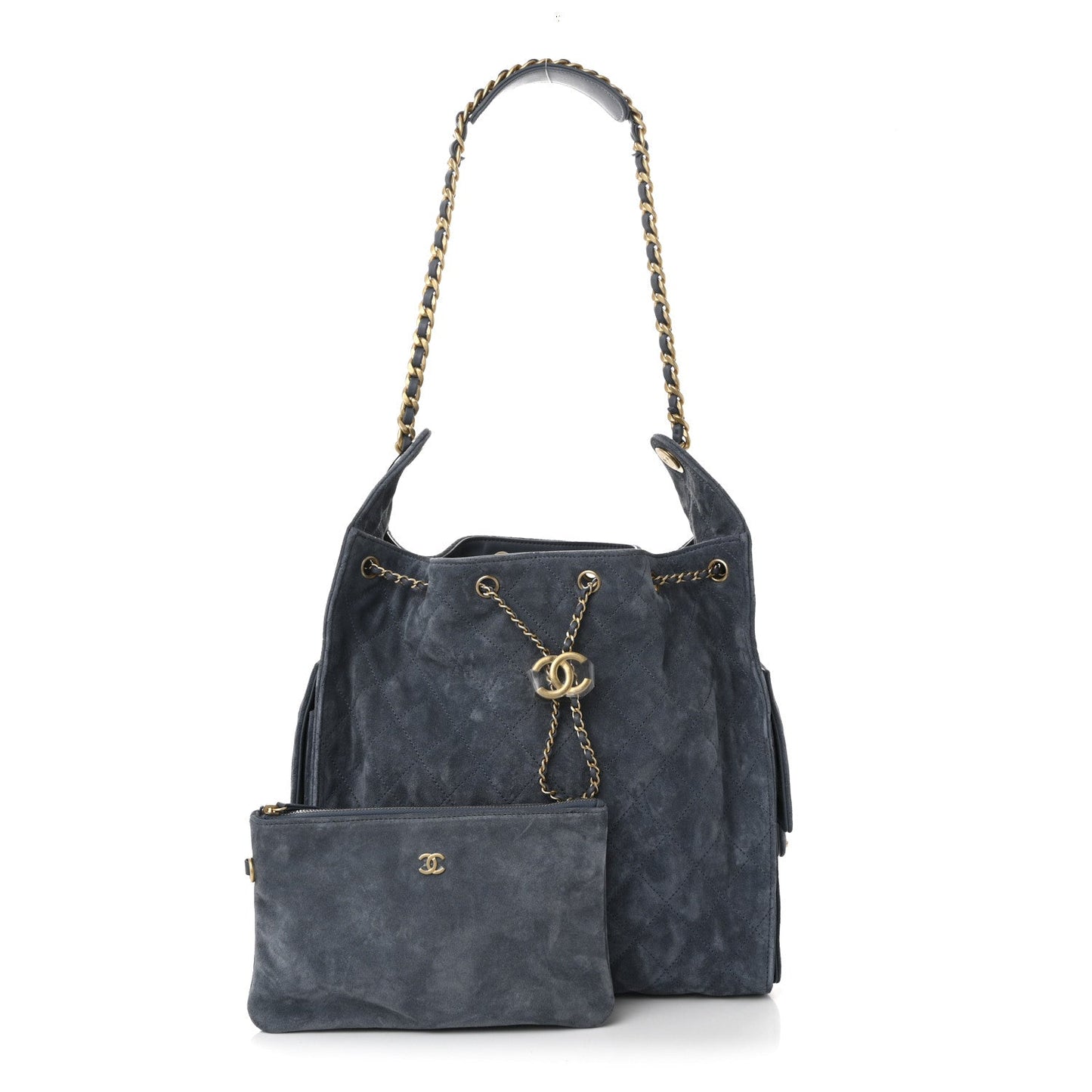 Suede Quilted Medium Chanel 25 Handbag Blue