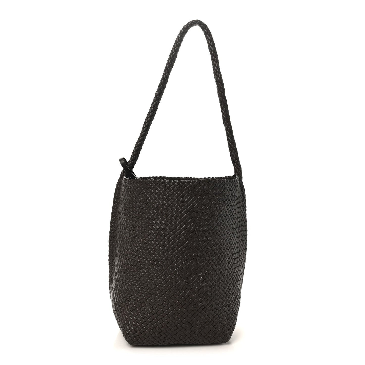 Woven Calfskin Medium N/S Tote Bag Dark Brown
