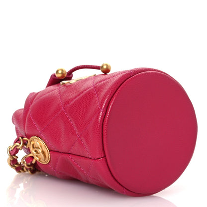 Caviar Quilted Twist Your Buttons Mini Bucket Bag Fuchsia