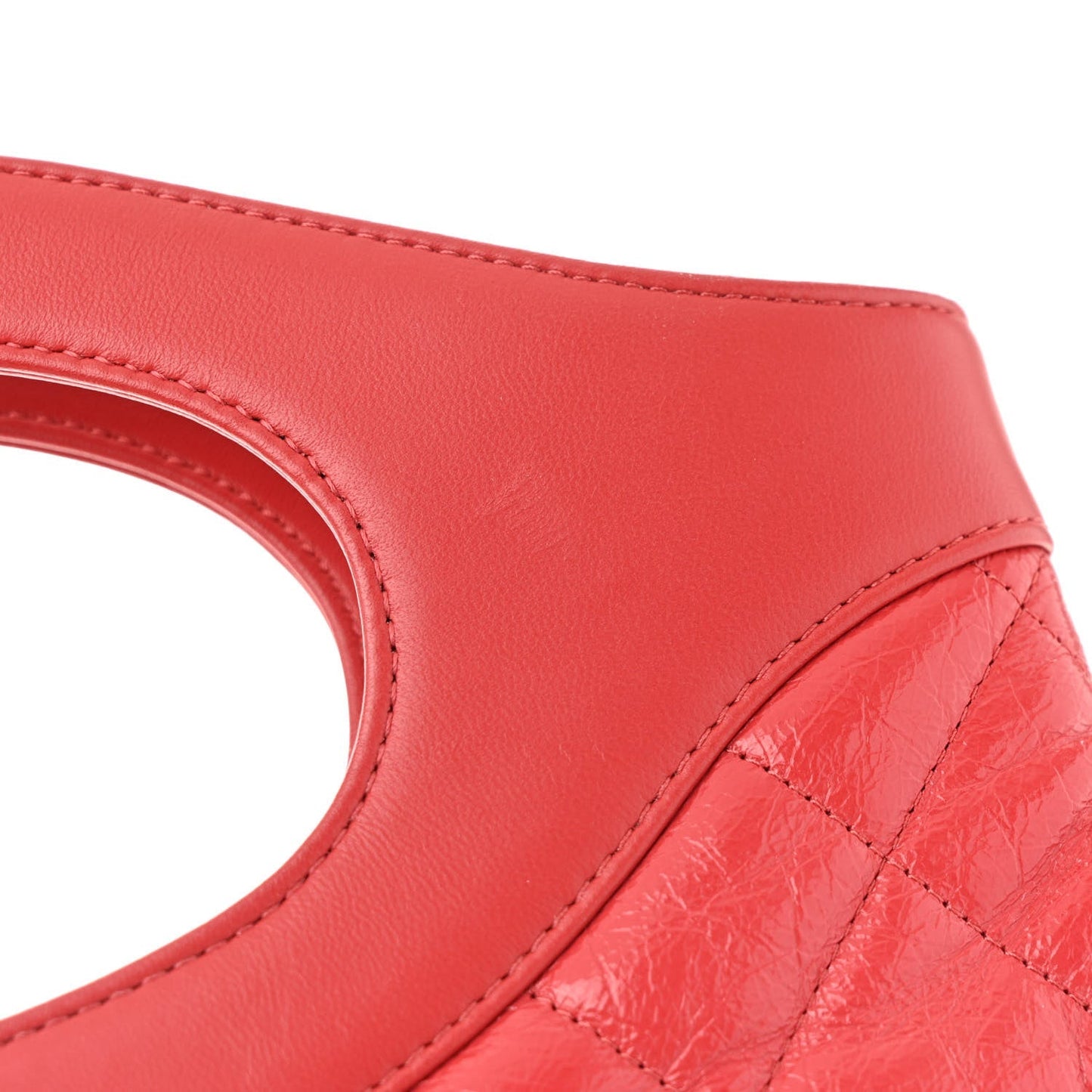 Shiny Crumpled Calfskin Quilted 31 Shopping Bag Red