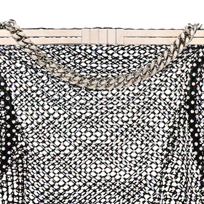 Mesh Crystal Medium Fanny Shoulder Bag Black