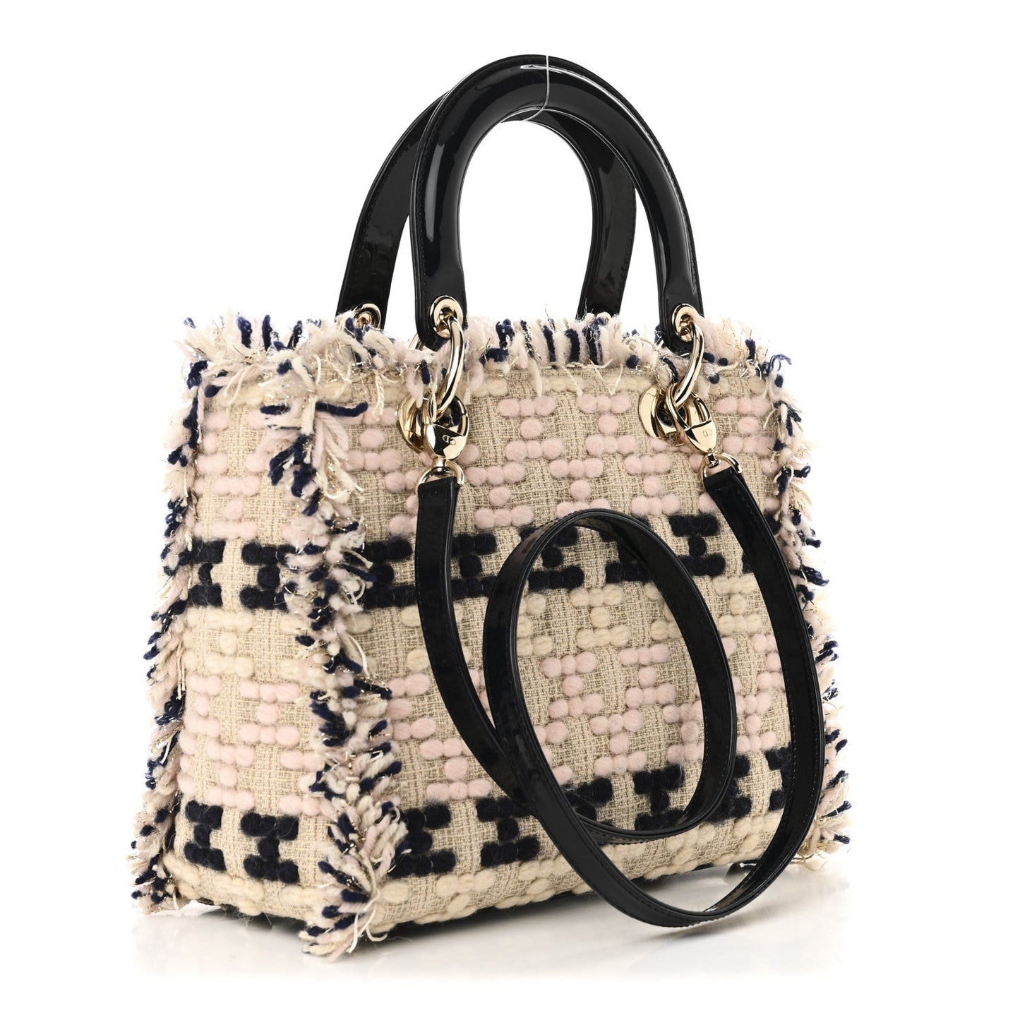 Tweed Fringe Medium Lady Dior Beige Multicolor
