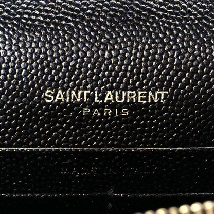 Grain De Poudre Matelasse Chevron Monogram Envelope Chain Wallet Black