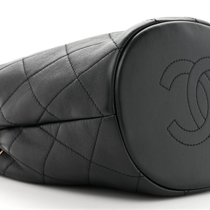Lambskin Quilted Resin Bi-Color Chain Bucket Bag Black