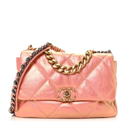 Metallic Lambskin Quilted Large Chanel 19 Flap Pink