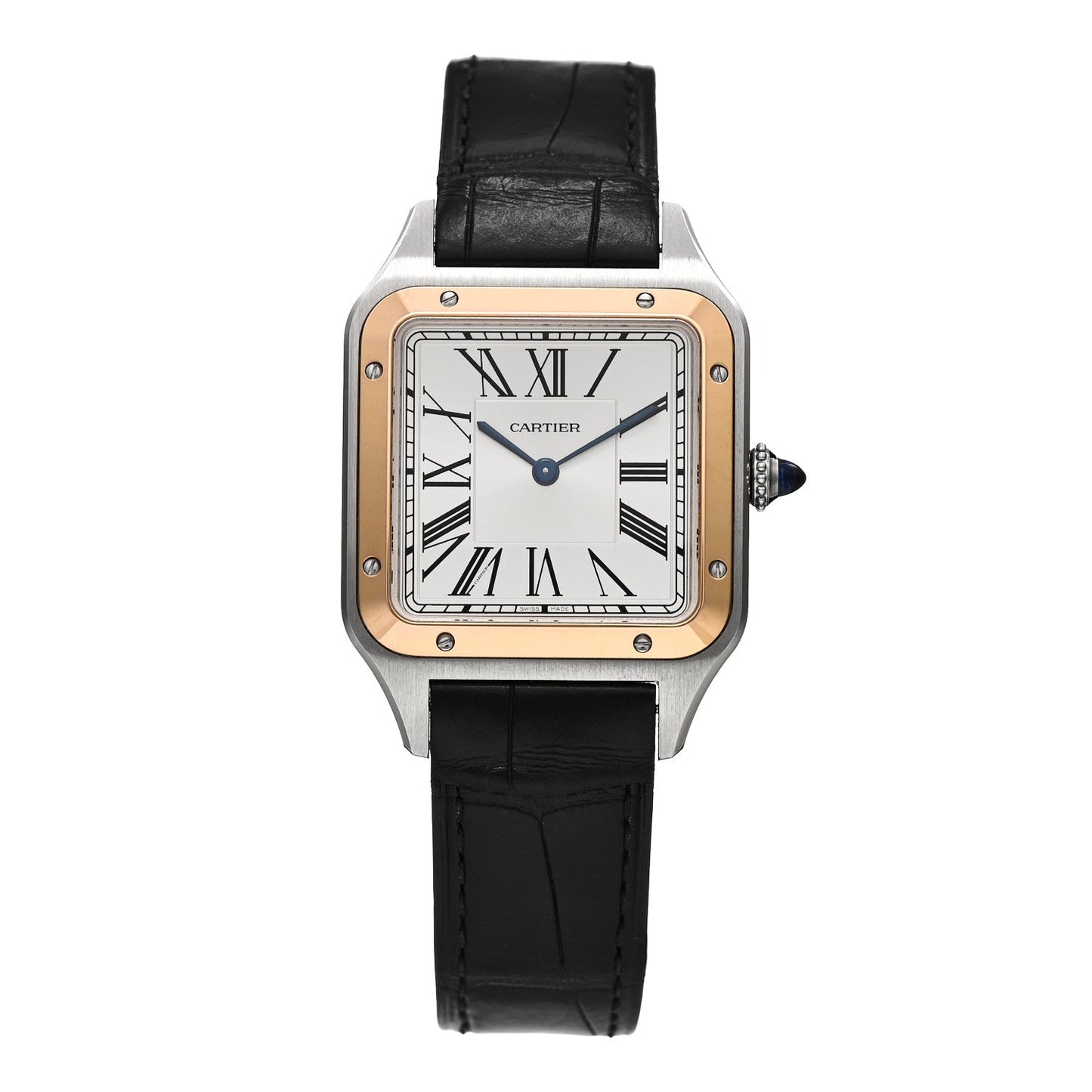 Stainless Steel 18K Pink Gold Alligator 31.4mm Santos Dumont Quartz Watch